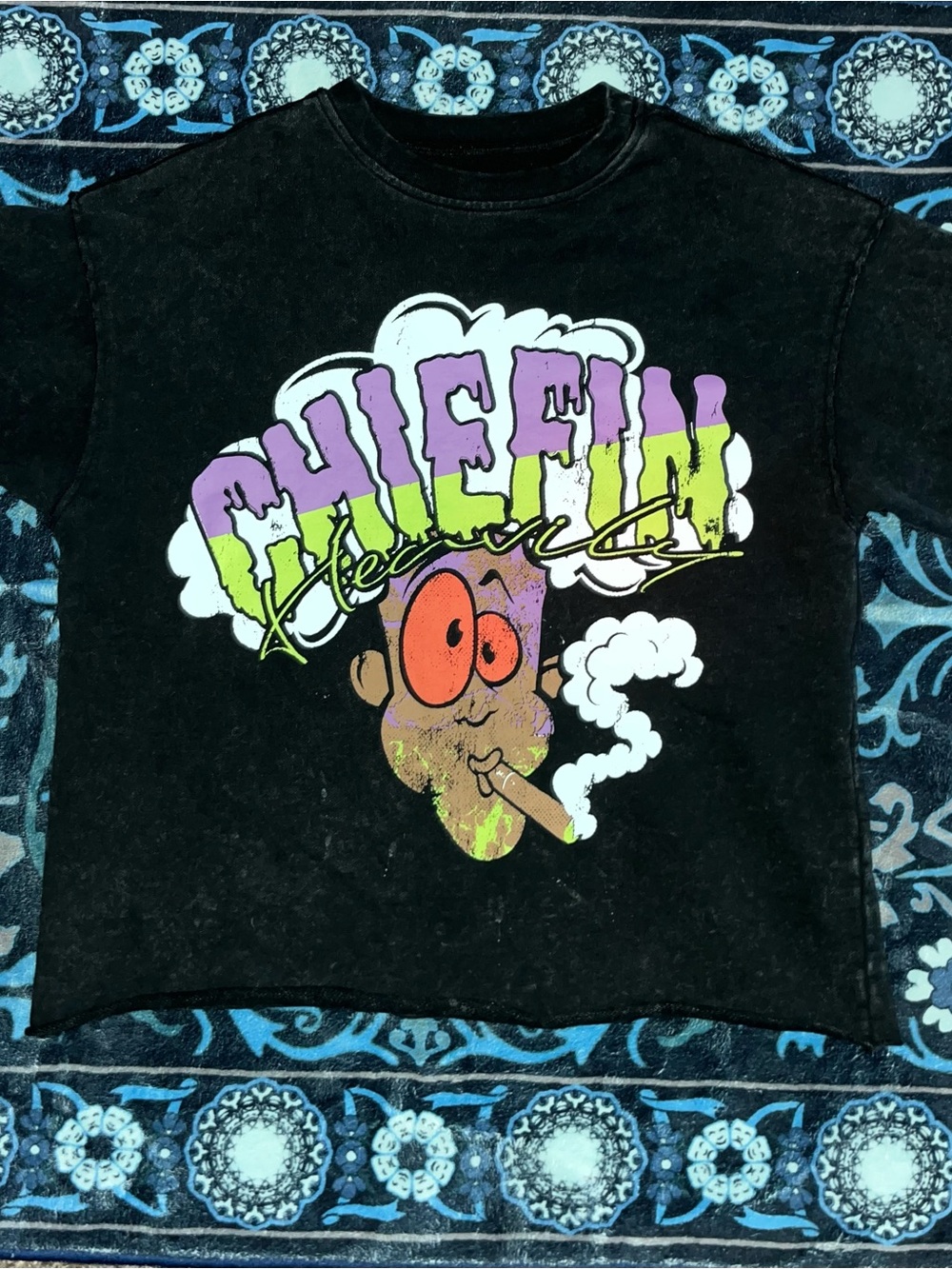 Sour heads Black 'Chiefin Heavily' Graphic Tee with Neon Accent